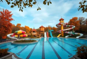 Abandoned waterslides and pools at Adventure Landing Waterpark