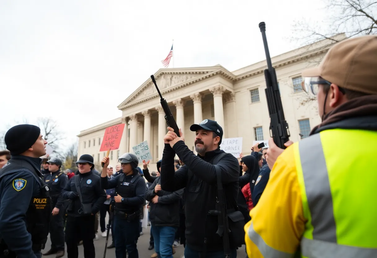 Demonstrators with firearms outside the FBI office in Jacksonville