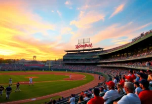 Fans cheering at a baseball game at VyStar Ballpark.