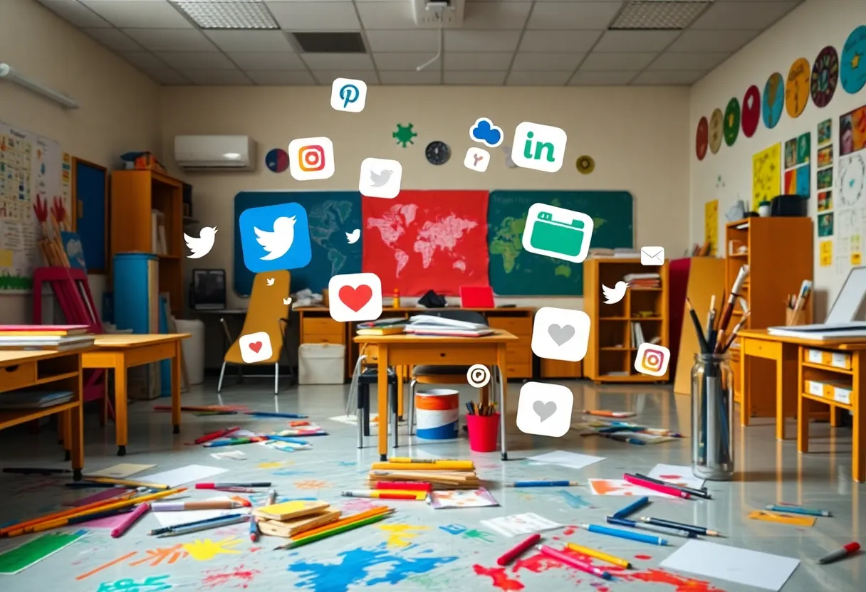 An engaged classroom with art supplies and creativity tools.