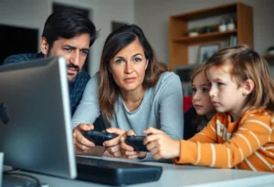 Concerned Parent Monitoring Children Playing Roblox