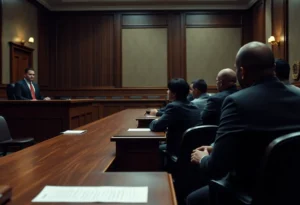 Courtroom with judge and jury