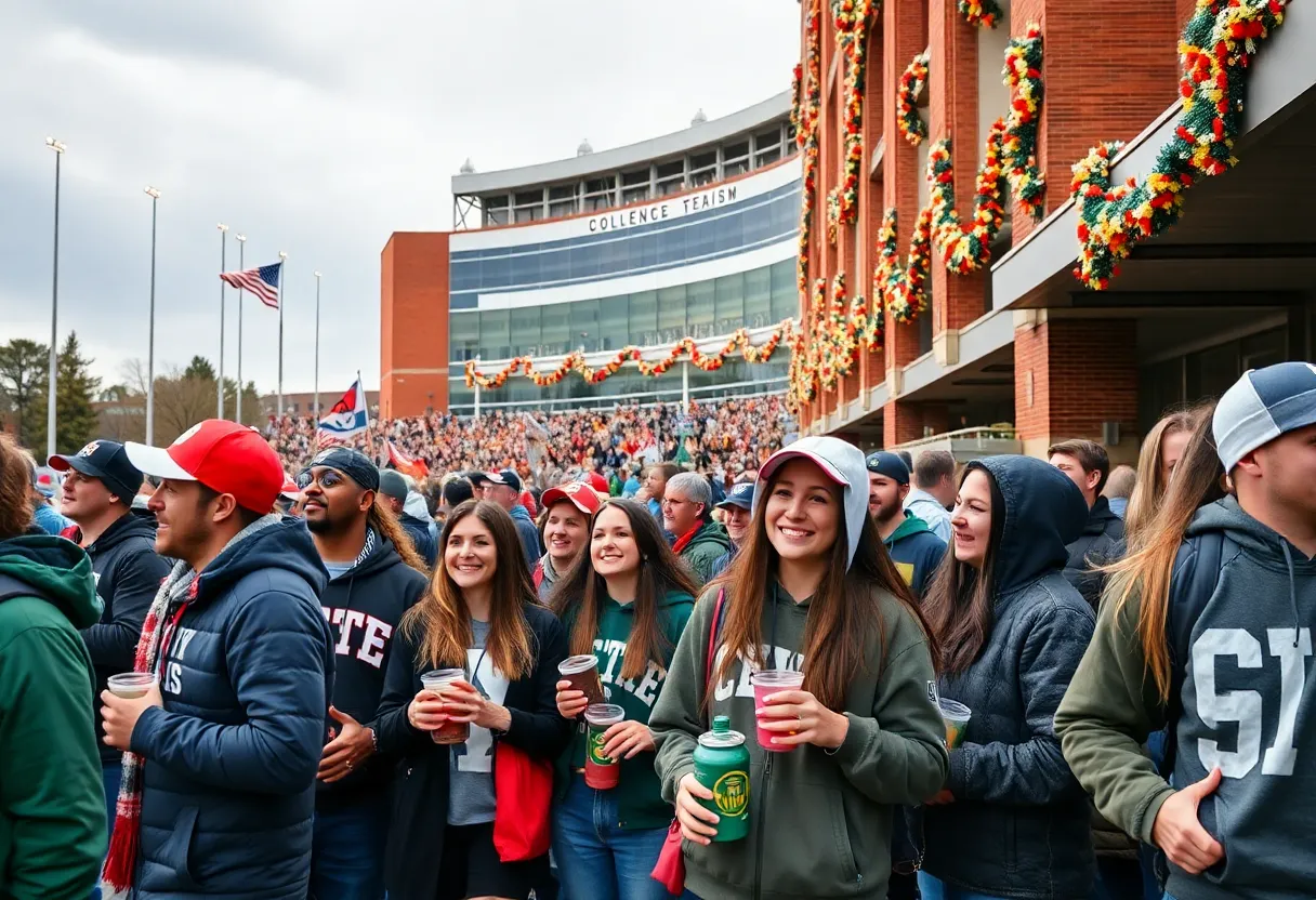 Crowd of fans tailgating for the Florida-Georgia game outside EverBank Stadium.