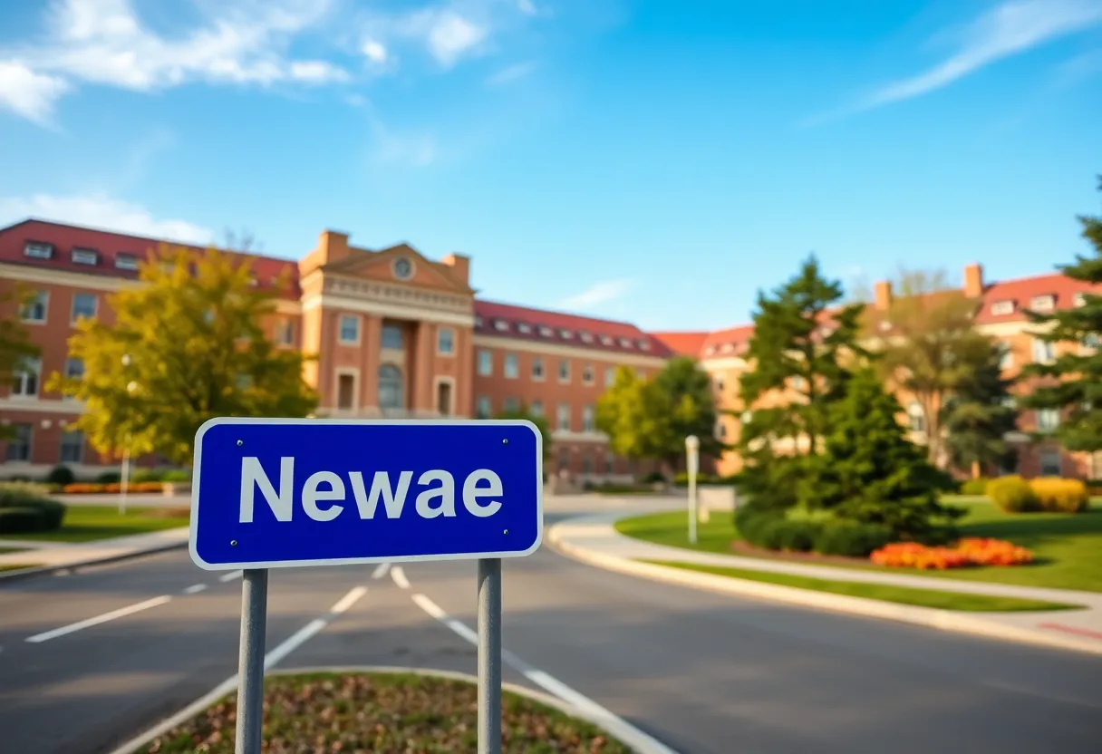 Road sign on a Florida university campus representing a new name after legislative proposal.