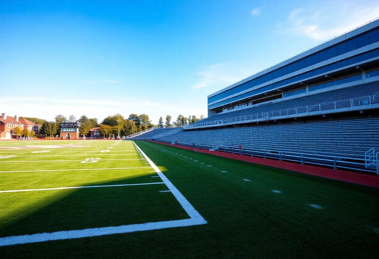 Empty football field representing community support for injured player