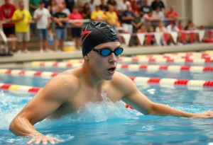 Swimmer celebrating victory at a swim meet