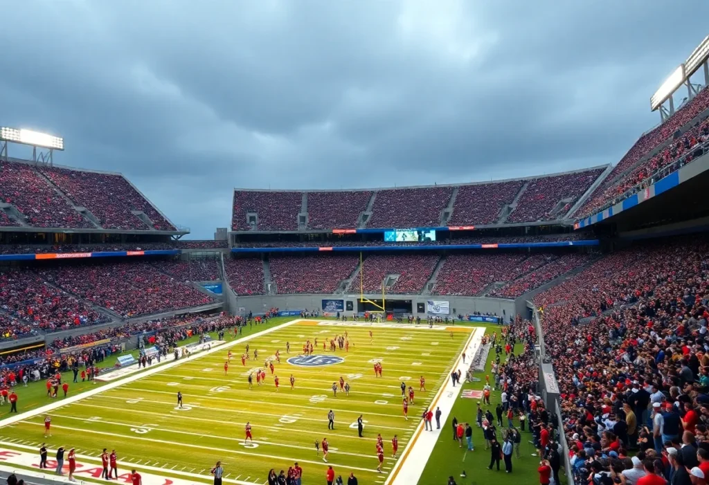 Fans at a college football rivalry game between Georgia Bulldogs and Florida Gators