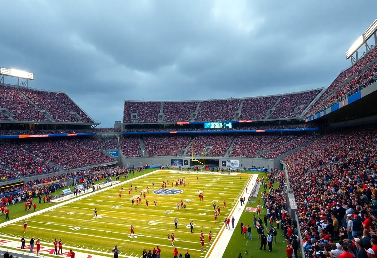 Fans at a college football rivalry game between Georgia Bulldogs and Florida Gators