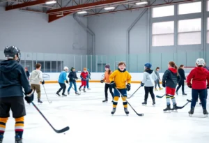 Young hockey players practicing at an ice rink in Jacksonville