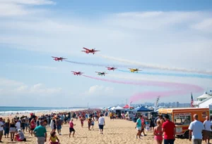 A colorful aerial performance during the Sea and Sky Air Show at Jacksonville Beach.