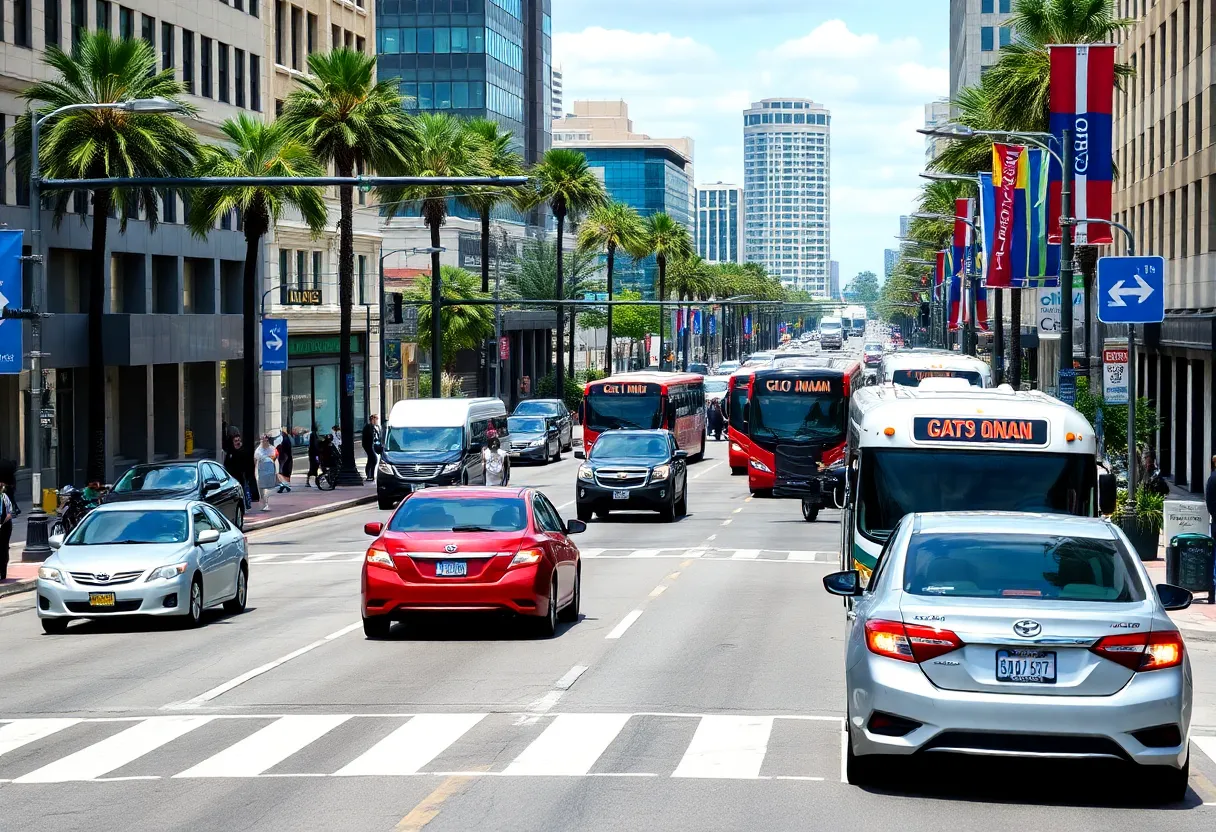 View of vibrant two-way traffic in downtown Jacksonville