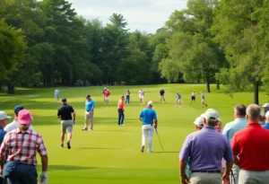 Participants enjoying a golf tournament on a sunny day