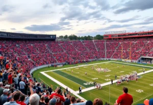 Exciting moment at a Jacksonville high school football game with teams competing