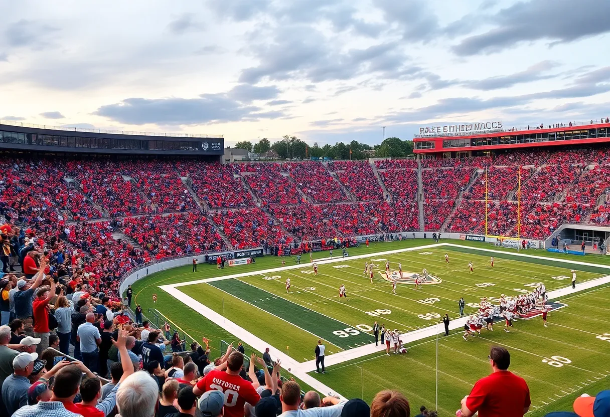 Exciting moment at a Jacksonville high school football game with teams competing