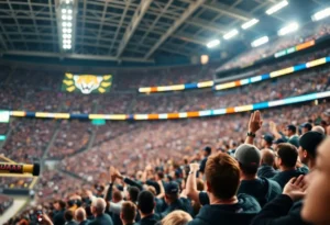 Fans cheering at a Jacksonville Jaguars game.