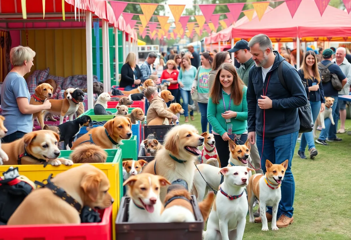 Families interacting with pets at the Jacksonville Pet Adoption Festival