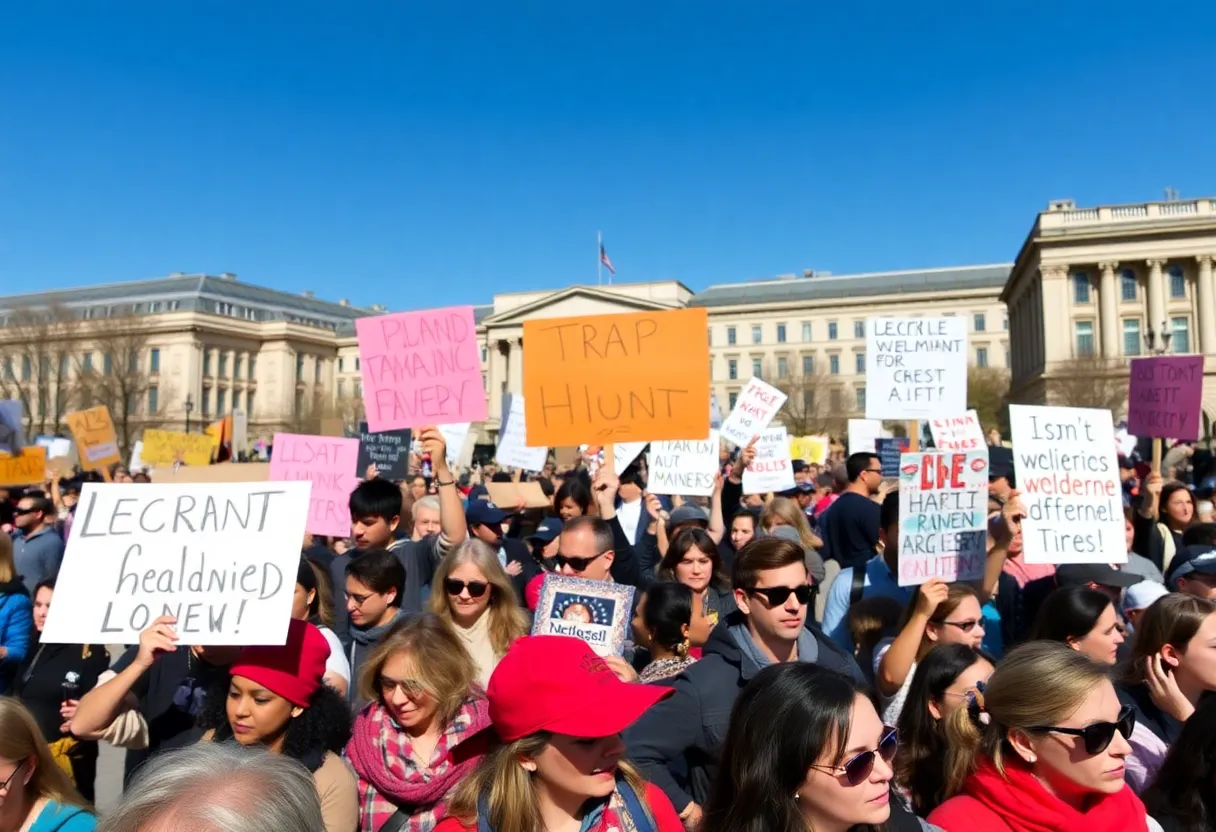Crowd of protesters in Jacksonville holding signs