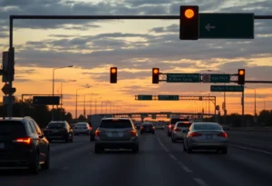 Illustration of a highway in Jacksonville with vehicles in compliance with traffic laws.