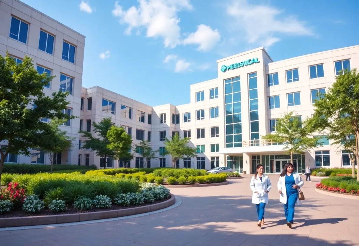 New medical school building at Jacksonville University surrounded by students
