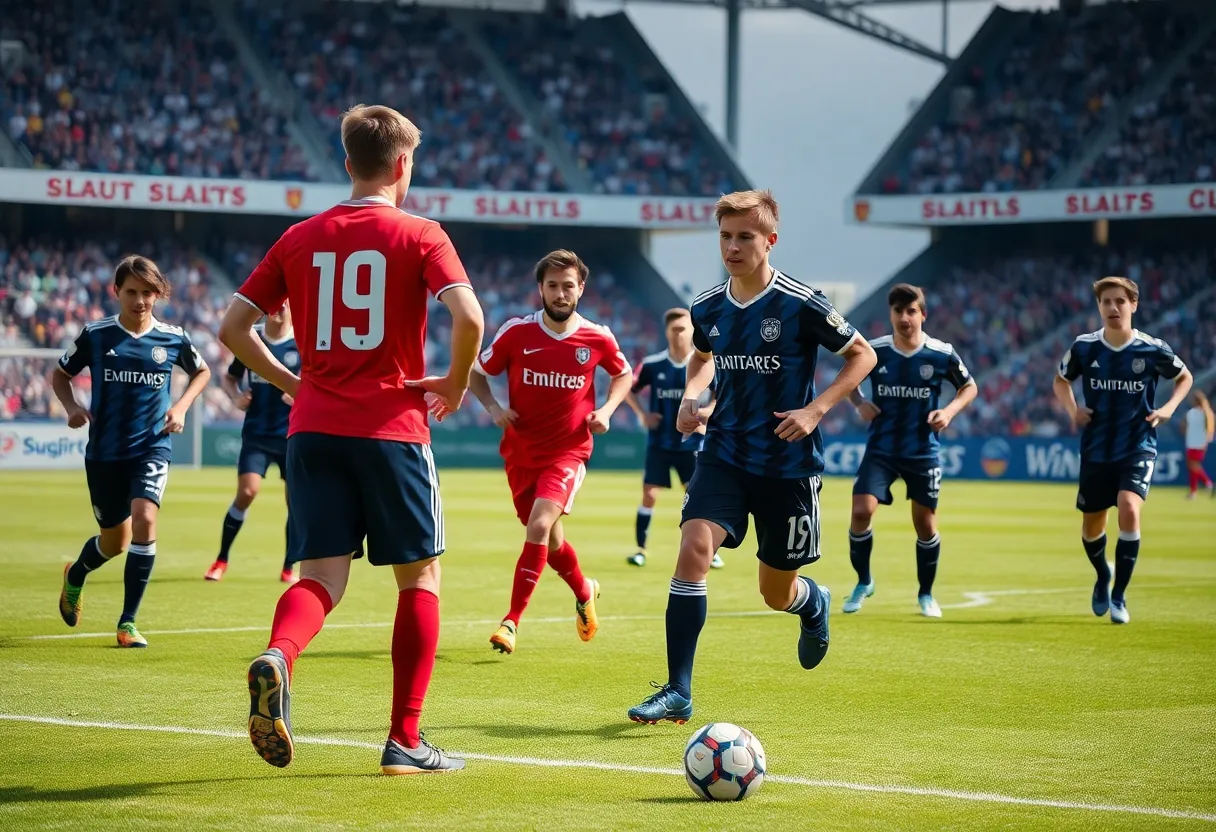Jacksonville University Women's Soccer team playing during a match