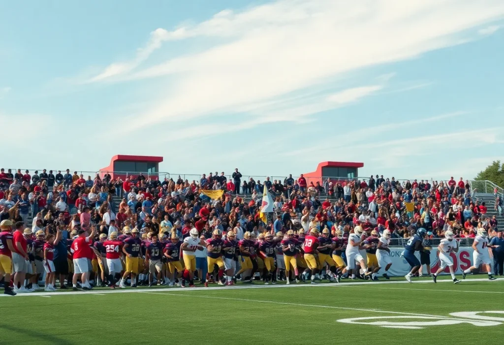 High school football teams in action at Jacksonville field