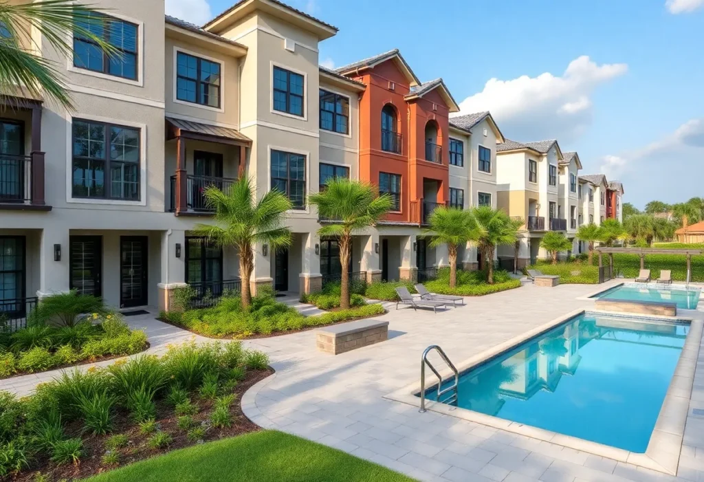Exterior view of a luxury townhome in Jacksonville community