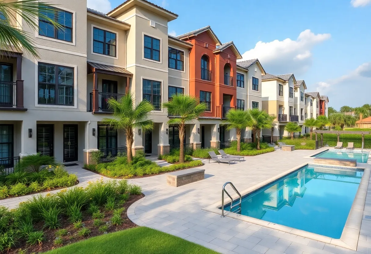Exterior view of a luxury townhome in Jacksonville community