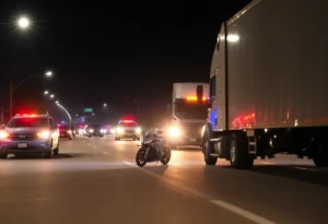 Scene of a motorcycle crash involving a semi-truck