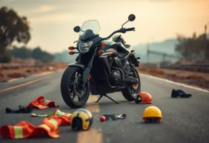 Motorcycle on road with safety gear