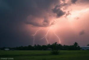 Lightning striking during a thunderstorm in Florida
