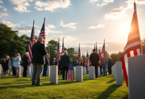 A tribute to a war veteran with family at a cemetery.
