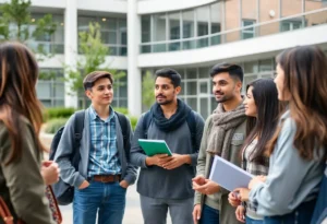 Students and faculty discussing leadership changes on university campus