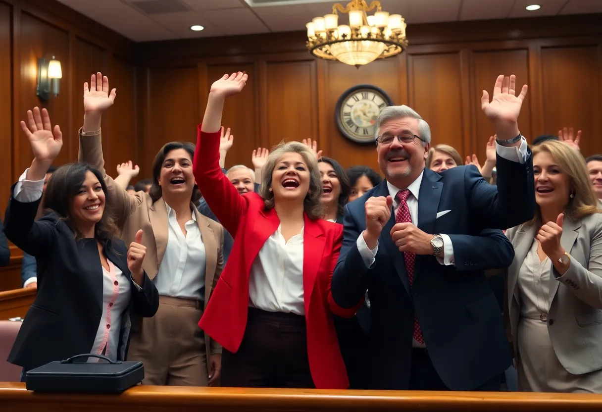 Victory Celebration in Courtroom