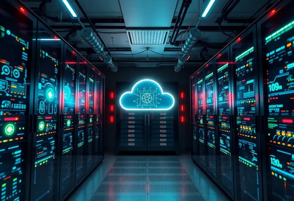 Cloud computing server room with AI technology