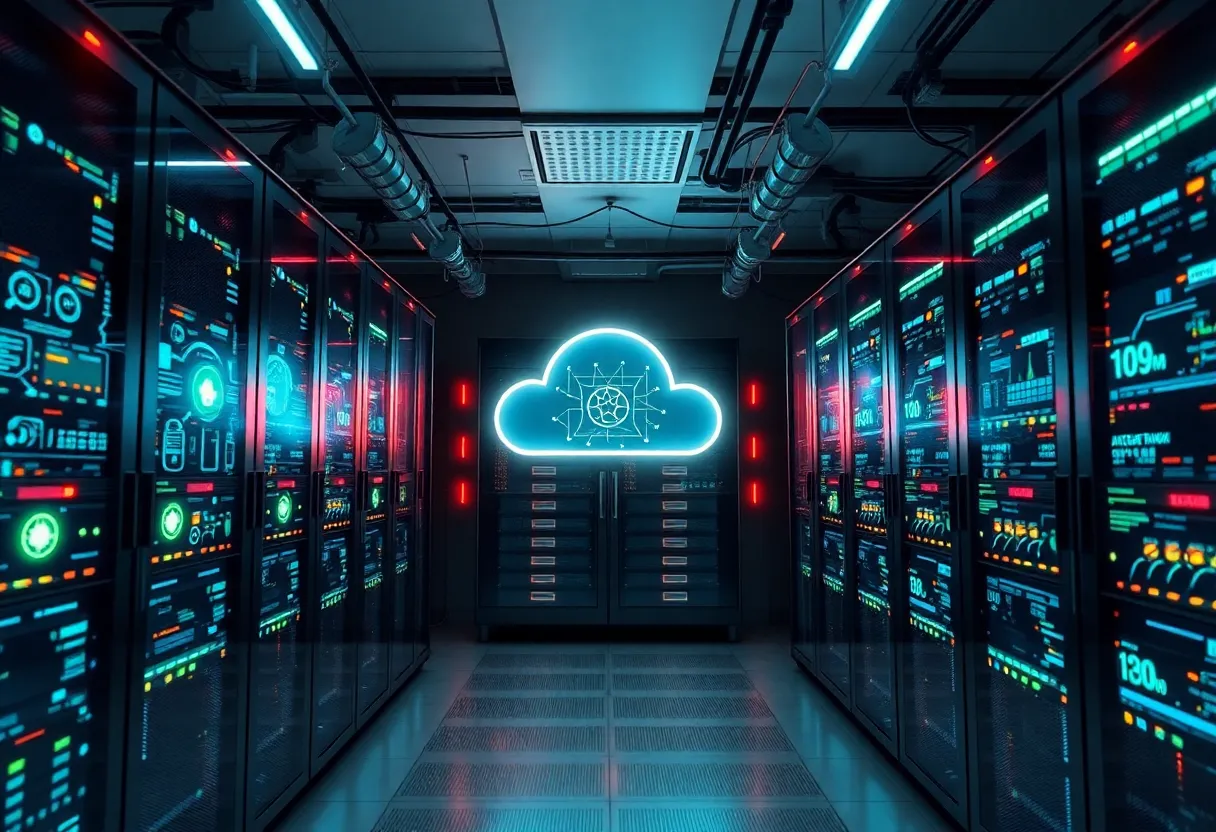 Cloud computing server room with AI technology