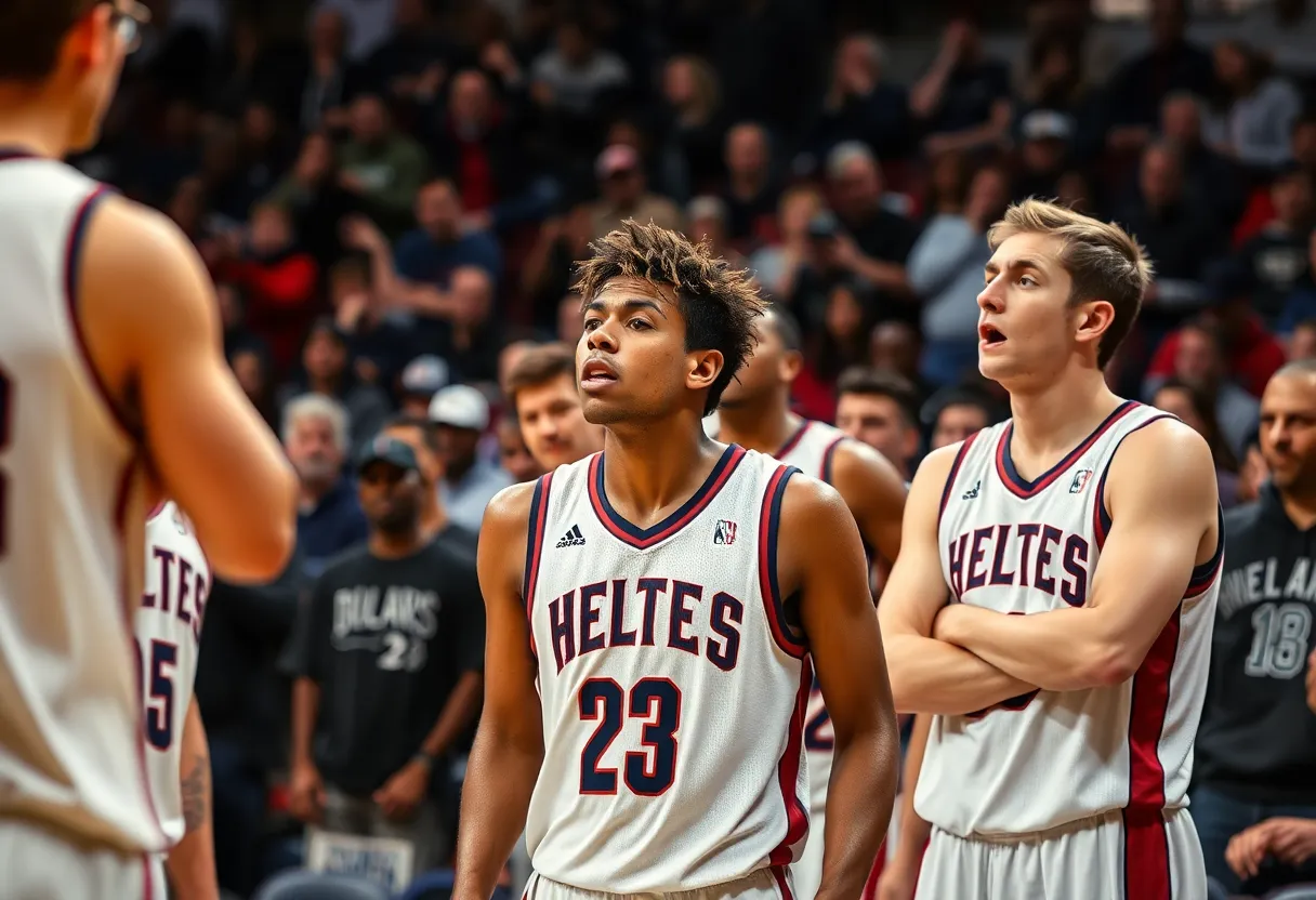 Milwaukee Bucks players looking disappointed during a basketball game against the New York Knicks.