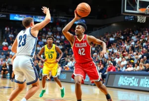 Duke basketball players in action during a game against Arkansas.