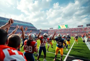 Action shot from an American football game representing teamwork and collaboration.