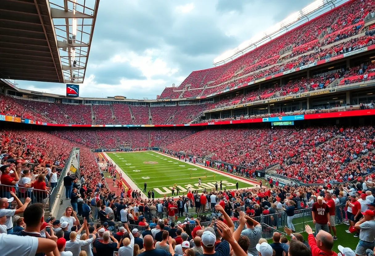 Cheering fans at a college football game