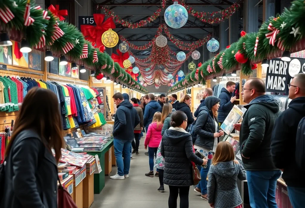 Vendors and families enjoying the Holiday Nerd Market in Jacksonville