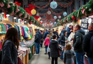 Vendors and families enjoying the Holiday Nerd Market in Jacksonville
