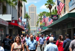 Urban scene in Jacksonville depicting local businesses and political atmosphere