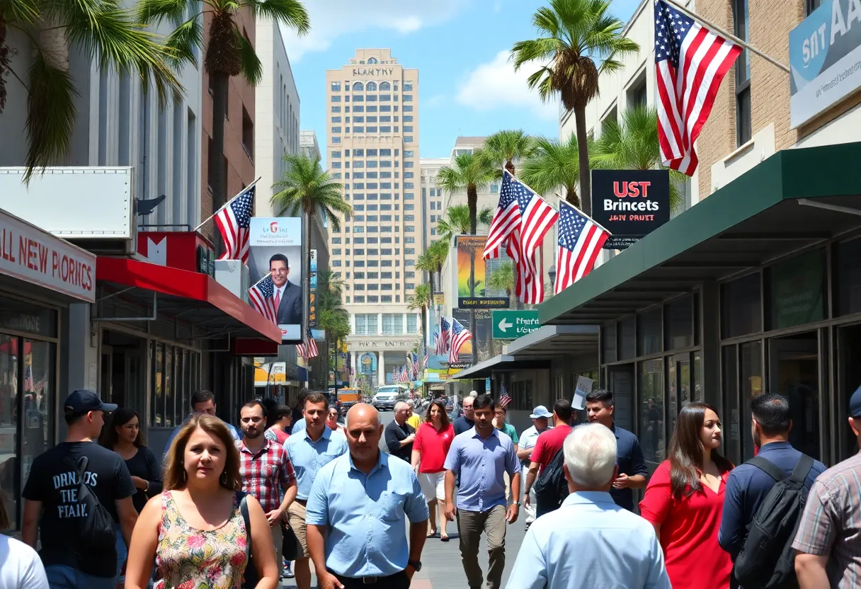 Urban scene in Jacksonville depicting local businesses and political atmosphere