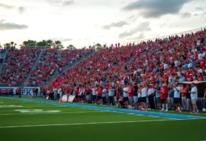 Crowd cheering at a Jacksonville high school football game