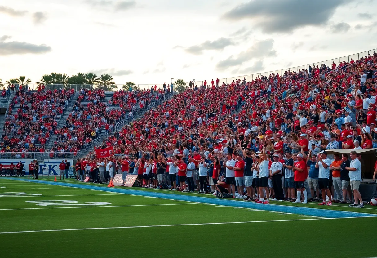 Crowd cheering at a Jacksonville high school football game