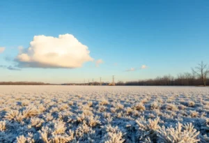 Winter landscape in Jacksonville with frost