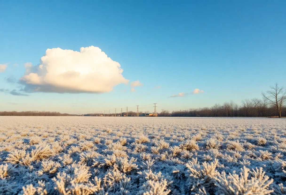 Winter landscape in Jacksonville with frost