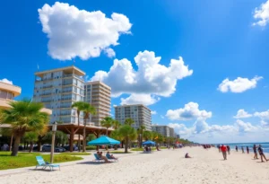 People enjoying a sunny weekend at Jacksonville beach
