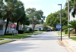 Quiet street in Jacksonville, Florida neighborhood.