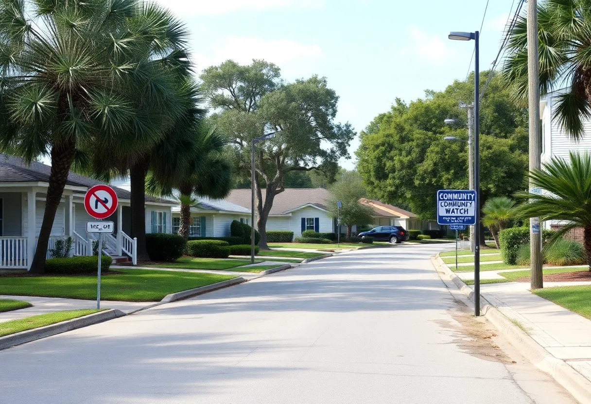 Quiet street in Jacksonville, Florida neighborhood.